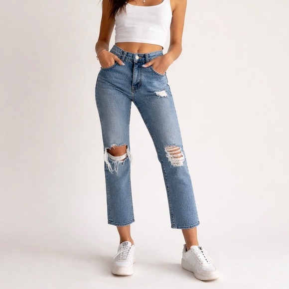 MOTHER Denim - Mother The Insider Ankle Mid Rise Flare Jean Bloom And Doom Distressed Size 29